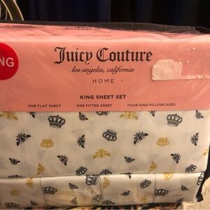New Juicy Couture Bees And Crowns 6 Pc Piece King Sheet Set